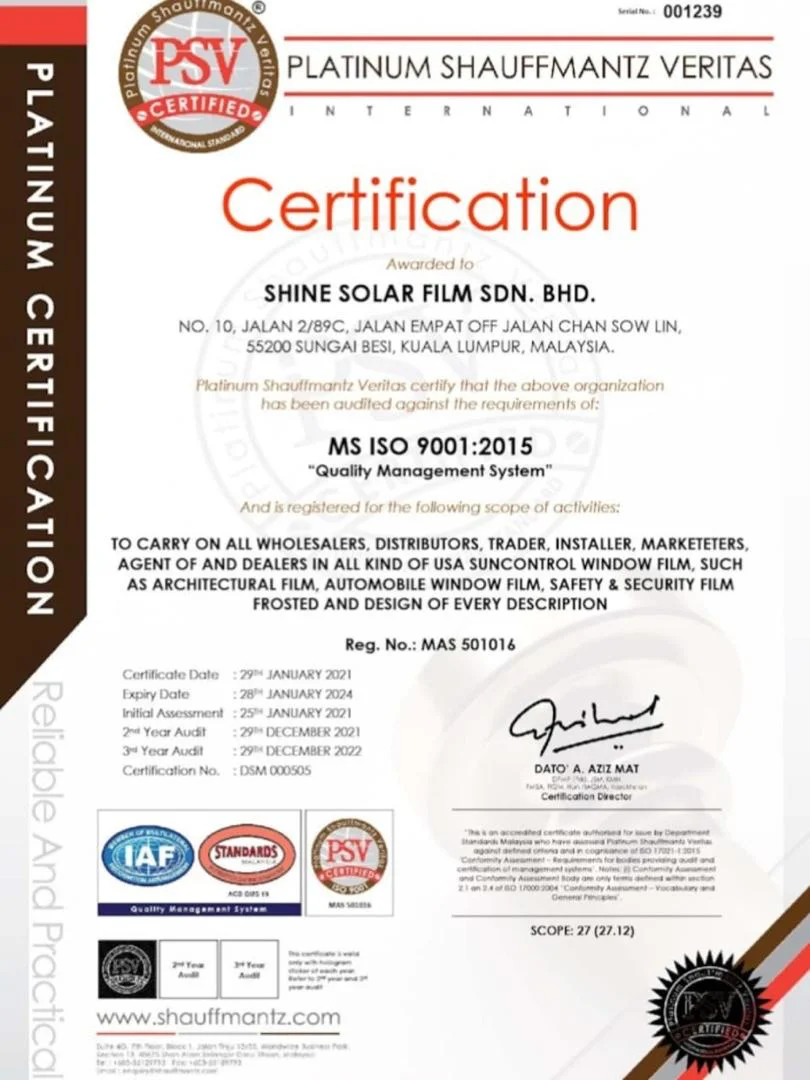Platinum Shauffmantz Veritas — ISO 9001:2015 Quality Management System