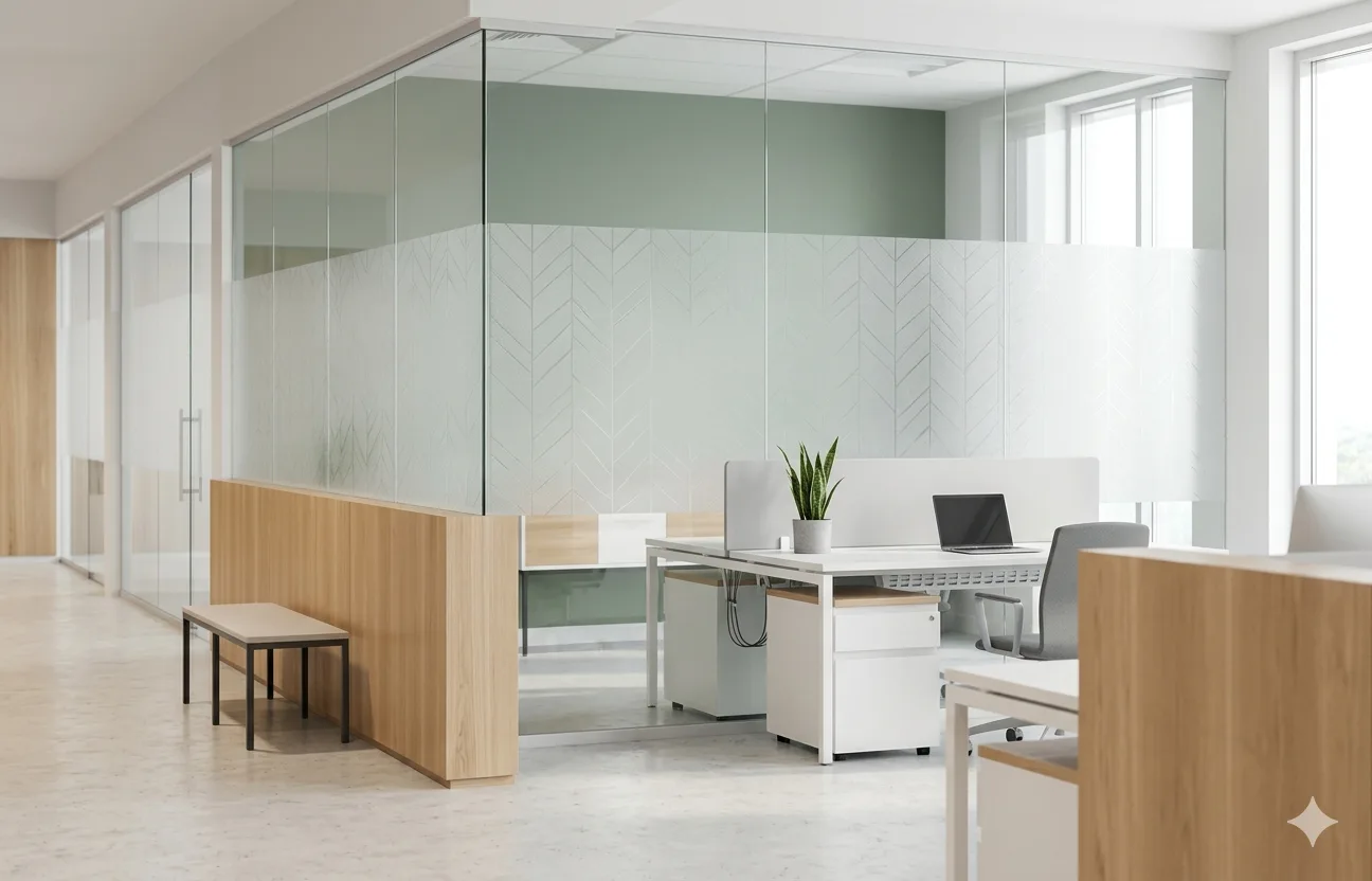 Frosted film on office glass partition